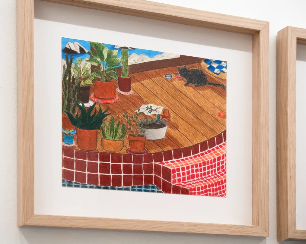 a_cat_with_his_view_2025_pencils_on_paper_20_3x25_4cm_oak_frame_with_museum_glass_30_5x35_4cm_03