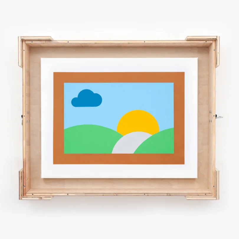 wanderweg_im_gru_nen_mit_sonne_2025_acrylic_on_canvas_60x80cm_wood_metal_handles_and_screws_76_5x96_5x16cm_1x